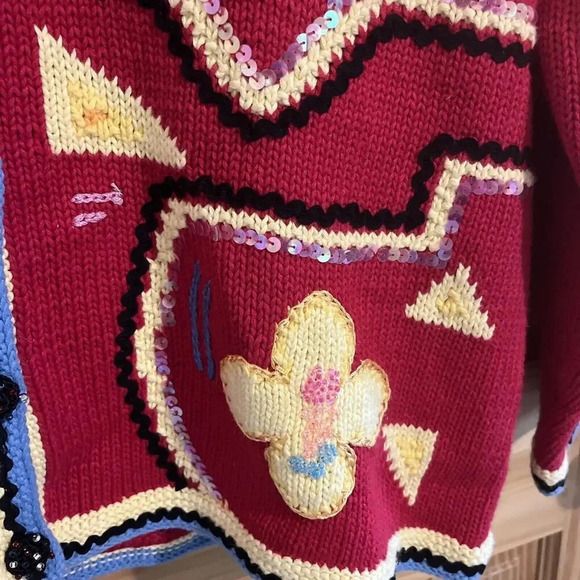 Vintage Storybook Knits Sweater Mola Festival HSN Chickens Size Large Womens Red - Picture 7 of 9